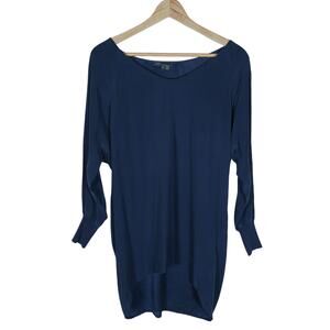 Vince Womens Tunic Top Small Navy Blue Silk Blend High Low Long Sleeve Oversized